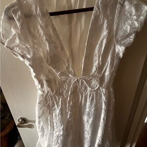 Lulu's Admirable Spirit Ivory Jacquard Puff Sleeve Mini Dress